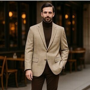 Men's Michael Kors 46R Plaid Blazer Silk Wool Blend Sport Coat Business, Casual